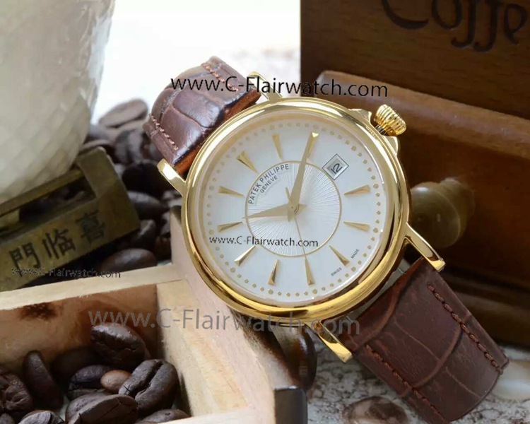 New Yellow Gold Leather Fake Patek Philippe Watches